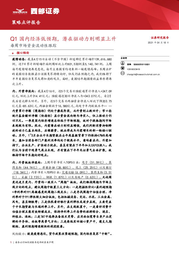 每周市场资金流动性跟踪：Q1国内经济低预期，潜在驱动力则明显上升