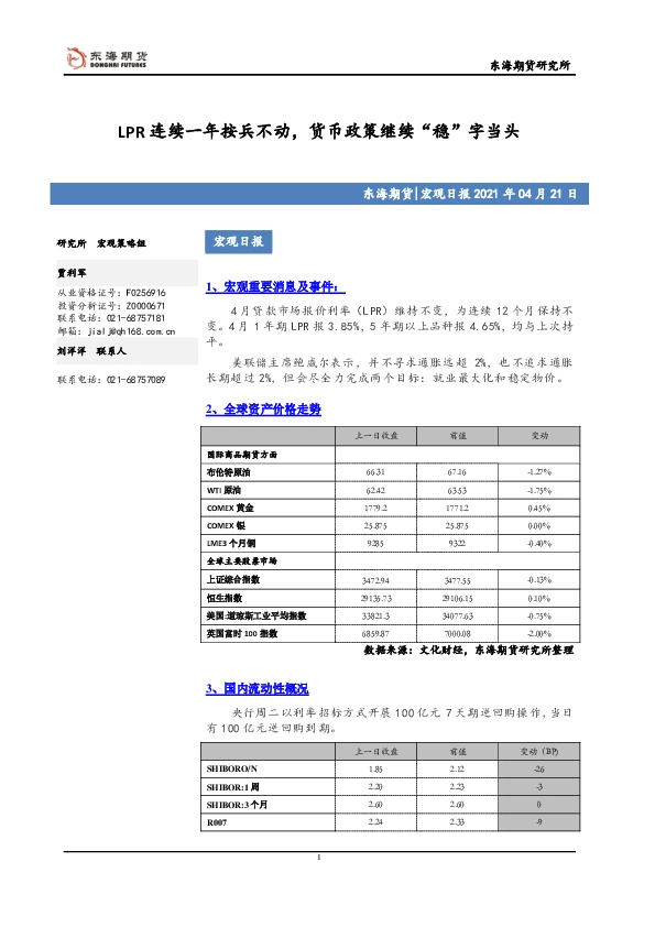 宏观日报：LPR连续一年按兵不动，货币政策继续“稳”字当头
