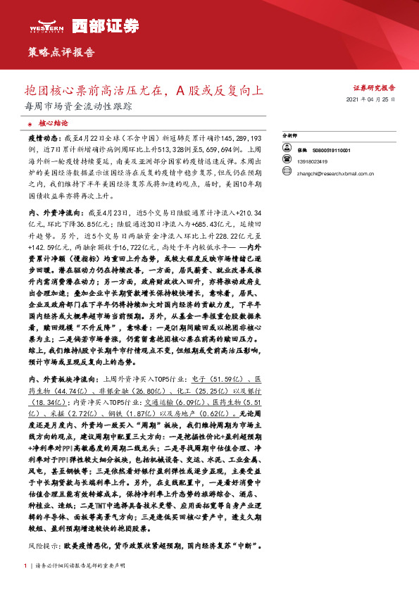 每周市场资金流动性跟踪：抱团核心票前高沽压尤在，A股或反复向上