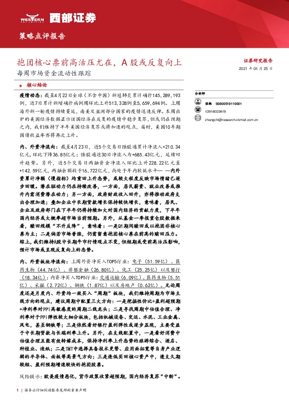 每周市场资金流动性跟踪：抱团核心票前高沽压尤在，A股或反复向上