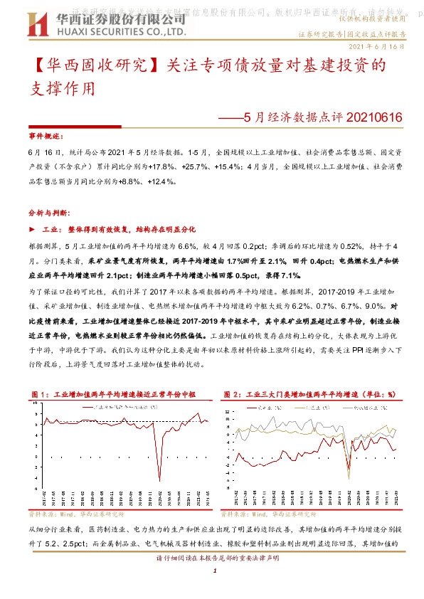 【华西固收研究】5月经济数据点评：关注专项债放量对基建投资的支撑作用