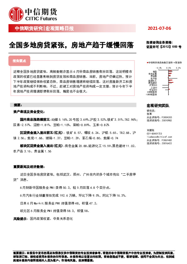 宏观策略日报：全国多地房贷紧张，房地产趋于缓慢回落