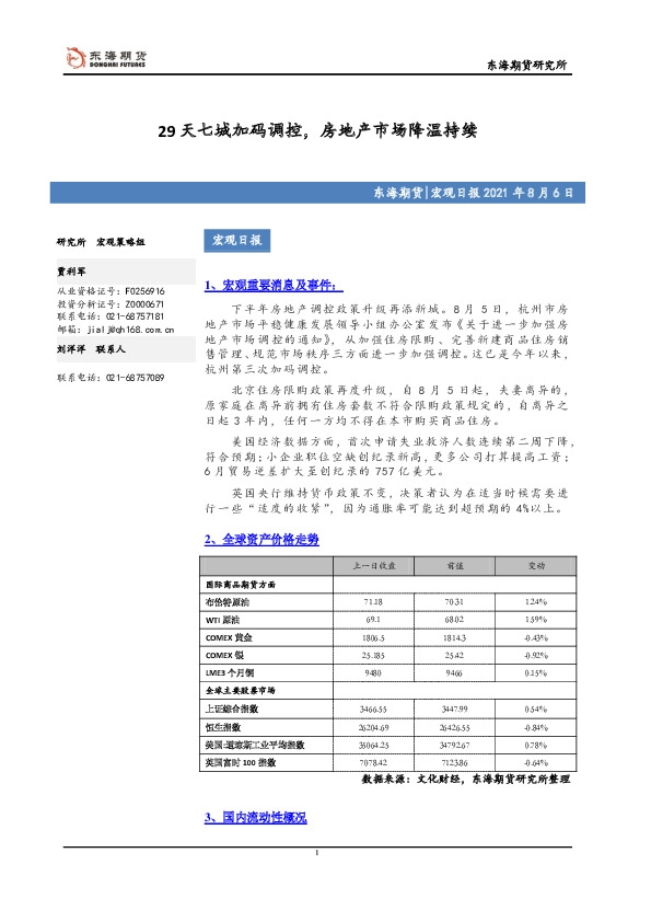 宏观日报：29天七城加码调控，房地产市场降温持续