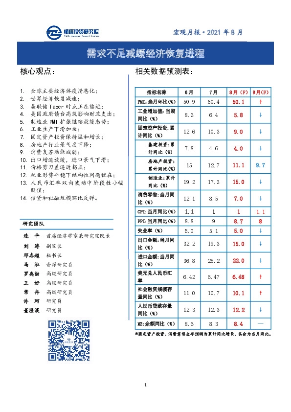 宏观月报：需求不足减缓经济恢复进程