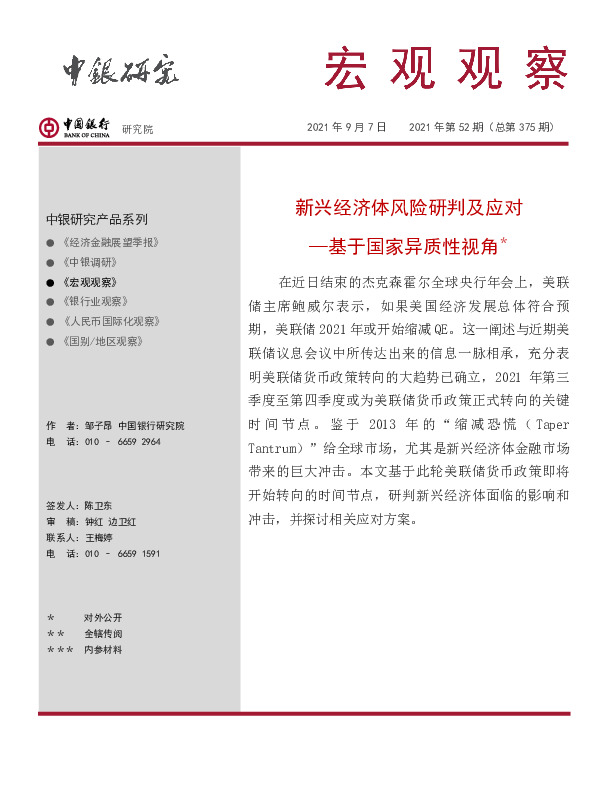 宏观观察2021年第52期（总第375期）：新兴经济体风险研判及应对-基于国家异质性视角＊