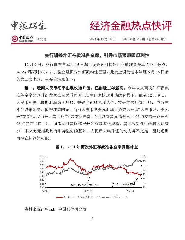 经济金融热点快评2021年第212期（总第648期）：央行调整外汇存款准备金率，引导市场预期回归理性