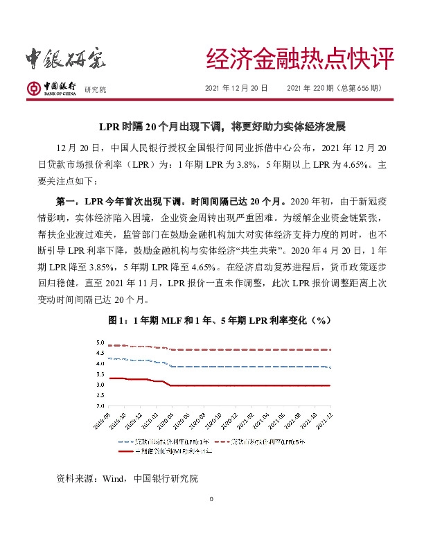经济金融热点快评2021年220期（总第656期）：LPR时隔20个月出现下调，将更好助力实体经济发展
