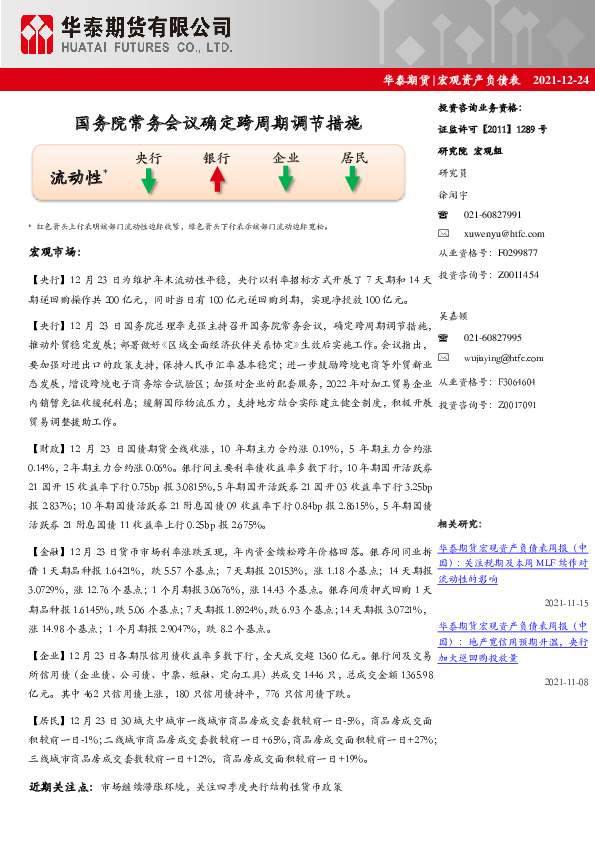 宏观资产负债表：国务院常务会议确定跨周期调节措施