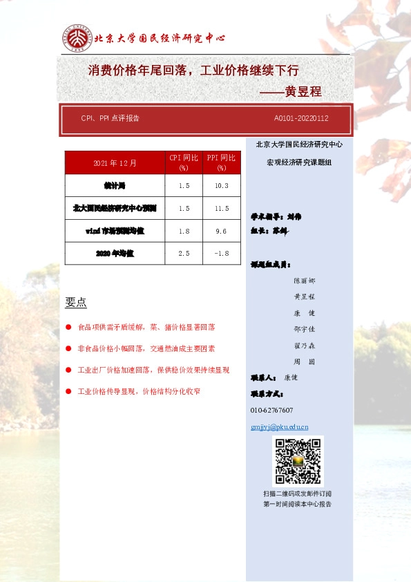CPI、PPI点评报告:消费价格年尾回落,工业价格继续下行