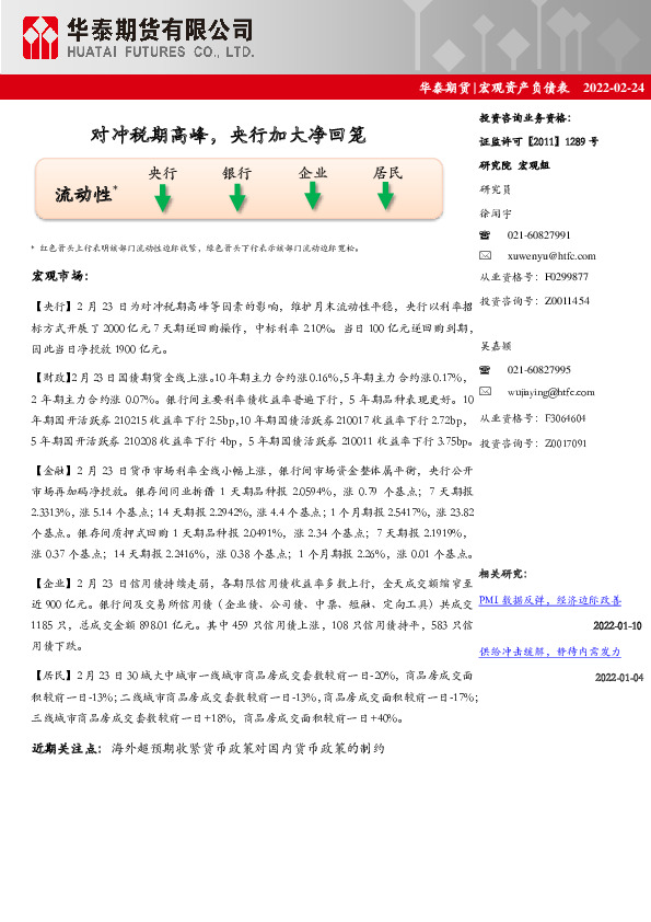 宏观资产负债表：对冲税期高峰，央行加大净回笼