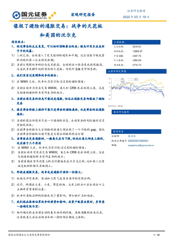 像极了避险的通胀交易：战争的天花板和美国的沃尔克