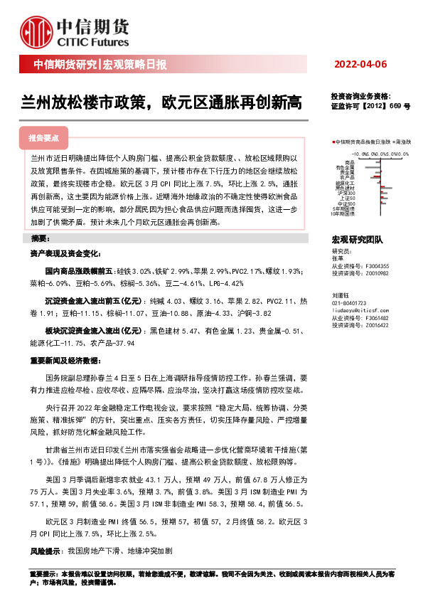 宏观策略日报：兰州放松楼市政策，欧元区通胀再创新高