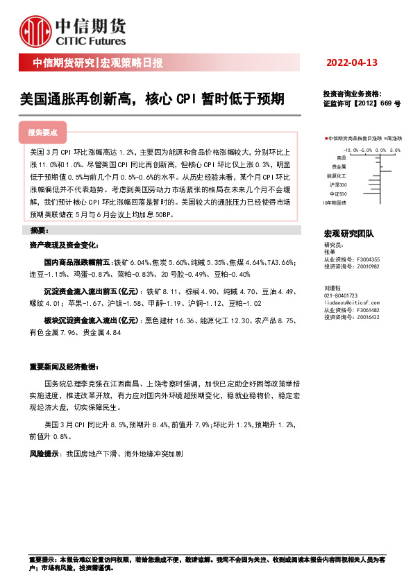 宏观策略日报：美国通胀再创新高，核心CPI暂时低于预期
