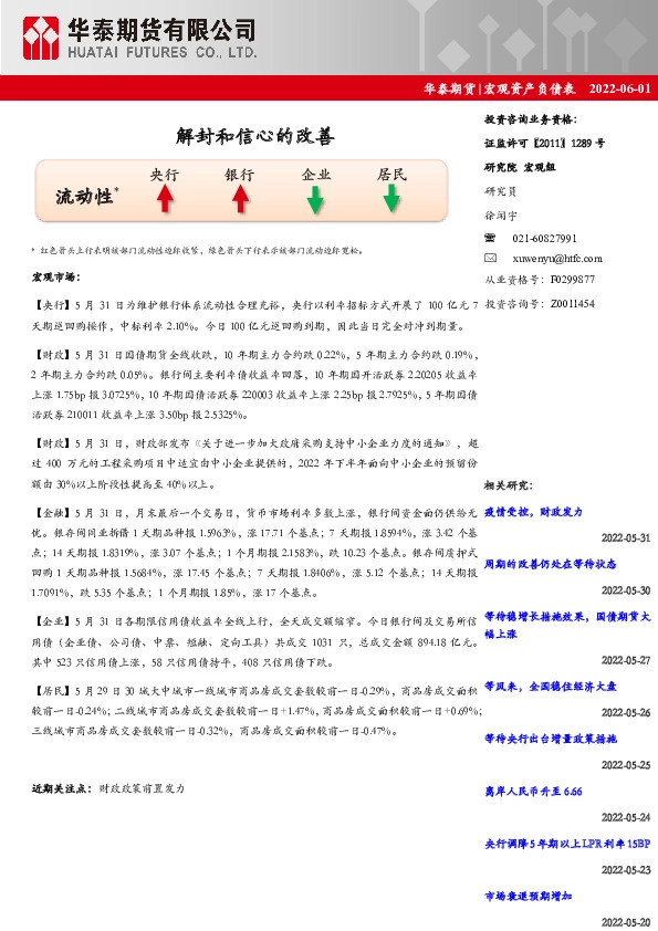 宏观资产负债表：解封和信心的改善