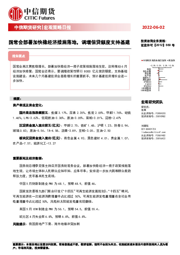宏观策略日报：国常会部署加快稳经济措施落地，调增信贷额度支持基建