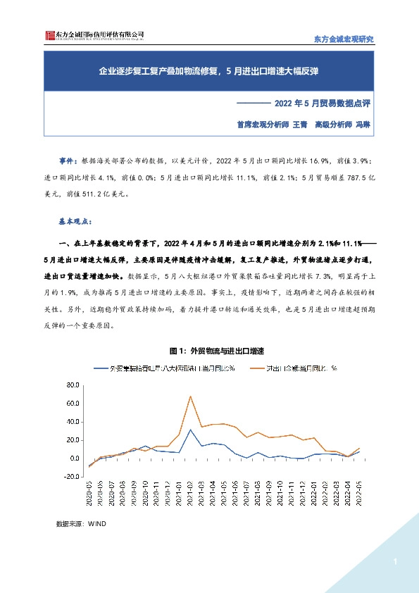 2022年5月贸易数据点评：企业逐步复工复产叠加物流修复，5月进出口增速大幅反弹