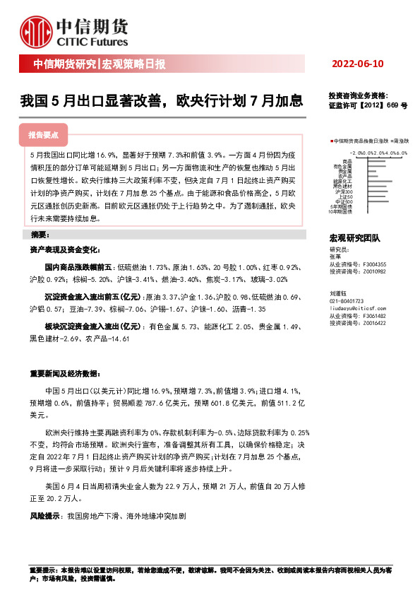 宏观策略日报：我国5月出口显著改善，欧央行计划7月加息