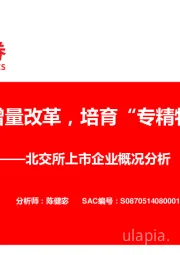 北交所上市企业概况分析：推动增量改革，培育“专精特新”