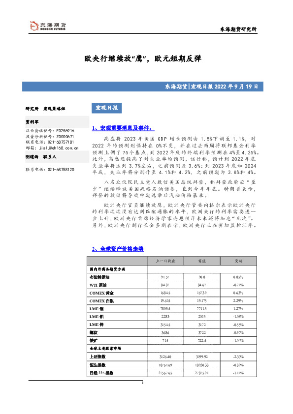 宏观日报：欧央行继续放“鹰”，欧元短期反弹