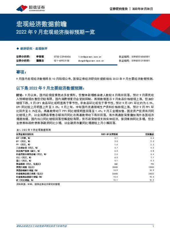 宏观经济数据前瞻：2022年9月宏观经济指标预期一览