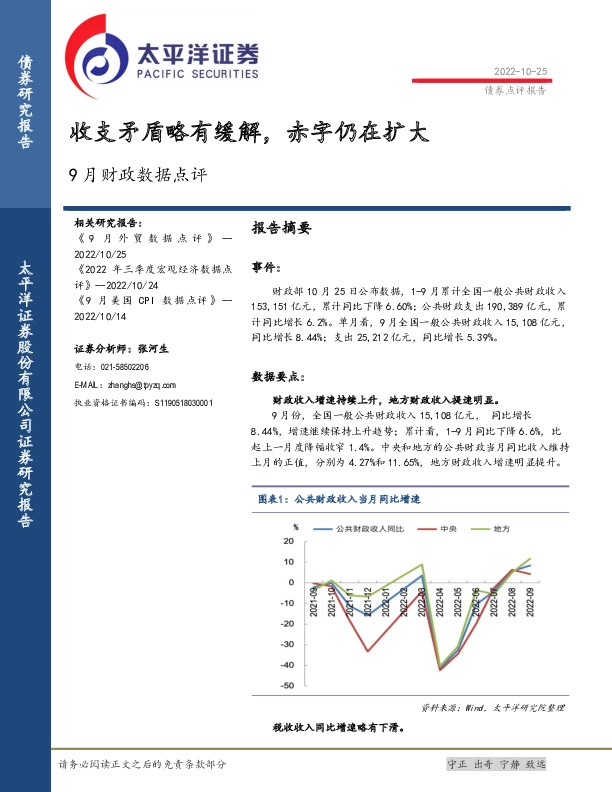 9月财政数据点评：收支矛盾略有缓解，赤字仍在扩大