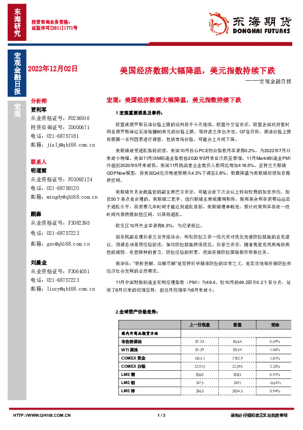 宏观金融日报：美国经济数据大幅降温，美元指数持续下跌