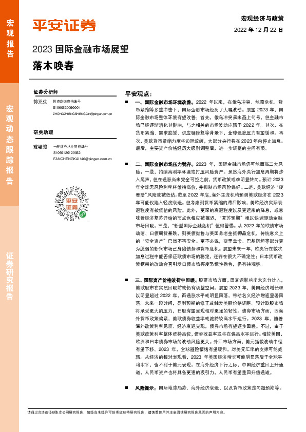 2023国际金融市场展望：落木唤春