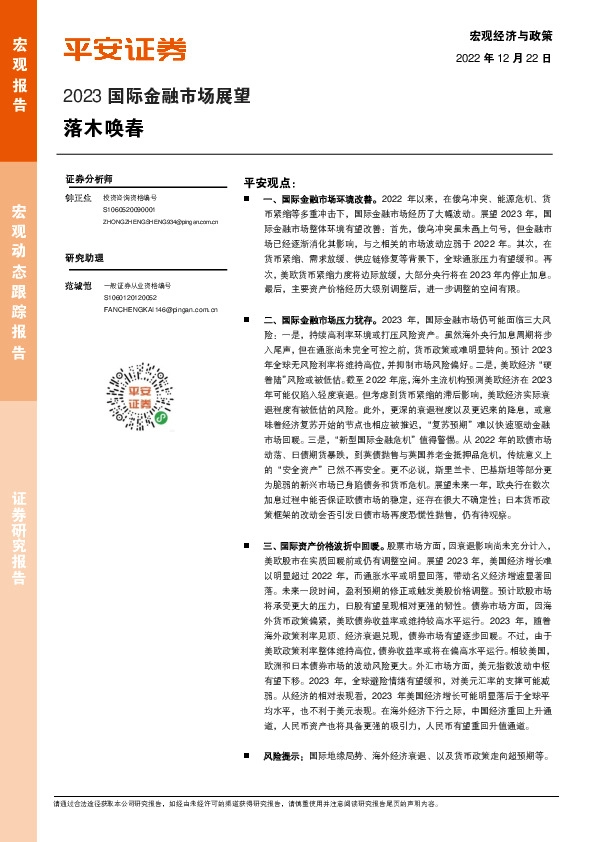 2023国际金融市场展望：落木唤春