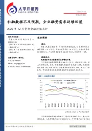 2022年12月货币金融数据点评：社融数据不及预期，企业融资需求延续回暖