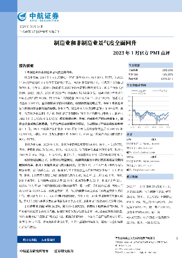 2023年1月官方PMI点评：制造业和非制造业景气度全面回升