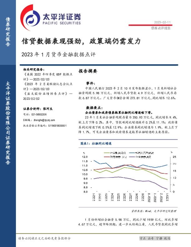 2023年1月货币金融数据点评：信贷数据表现强劲，政策端仍需发力
