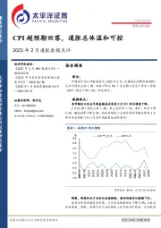 2023年2月通胀数据点评：CPI超预期回落，通胀总体温和可控