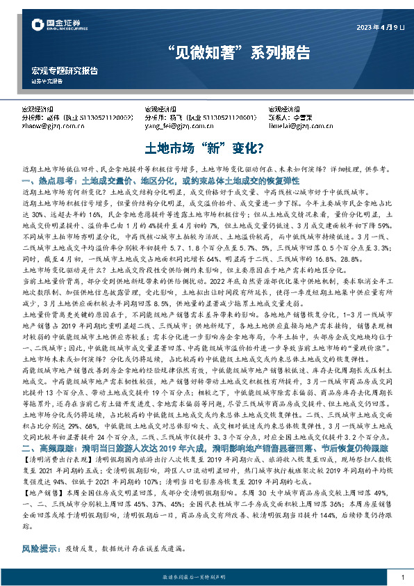“见微知著”系列报告：土地市场“新”变化？