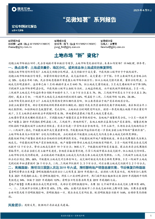 “见微知著”系列报告：土地市场“新”变化？