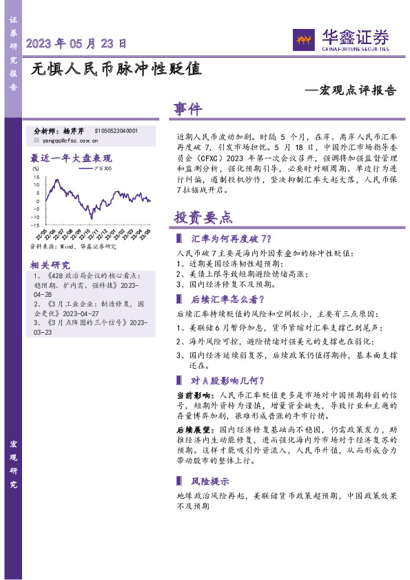 宏观点评报告：无惧人民币脉冲性贬值