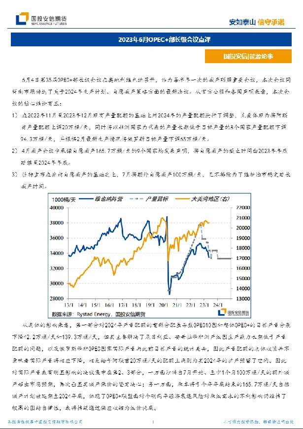2023年6月OPEC+部长级会议点评