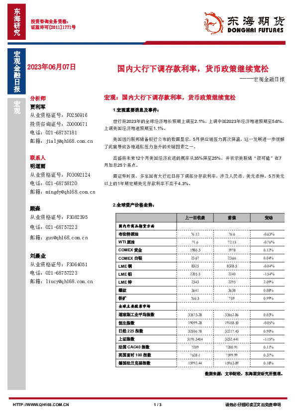 宏观金融日报：国内大行下调存款利率，货币政策继续宽松