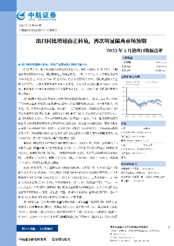 2023年5月进出口数据点评：出口同比增速由正转负，再次明显偏离市场预期