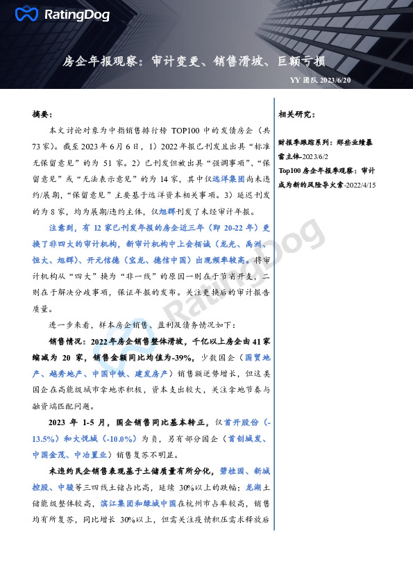 房企年报观察：审计变更、销售滑坡、巨额亏损