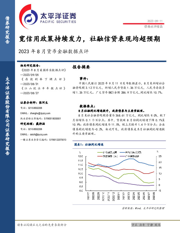 2023年8月货币金融数据点评：宽信用政策持续发力，社融信贷表现均超预期