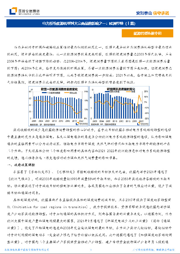 电力系统能源转型对大宗商品的影响之一：欧洲经验（上篇）
