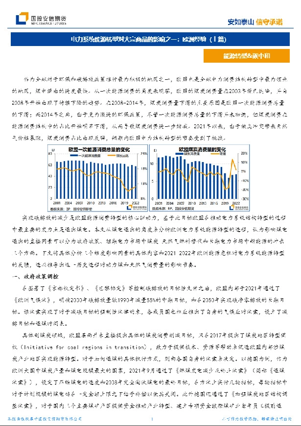 电力系统能源转型对大宗商品的影响之一：欧洲经验（上篇）