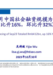 《2023年9月中国社会融资规模为4120亿元,同比升16%,环比升32%》