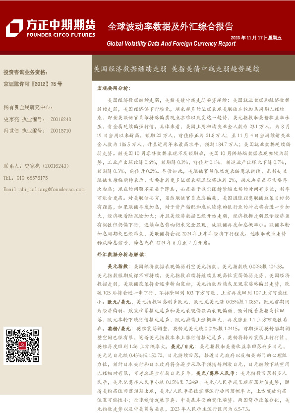 全球波动率数据及外汇综合报告：美国经济数据继续走弱 美指美债中线走弱趋势延续