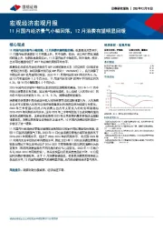 宏观经济宏观月报：11月国内经济景气小幅回落，12月消费有望明显回暖