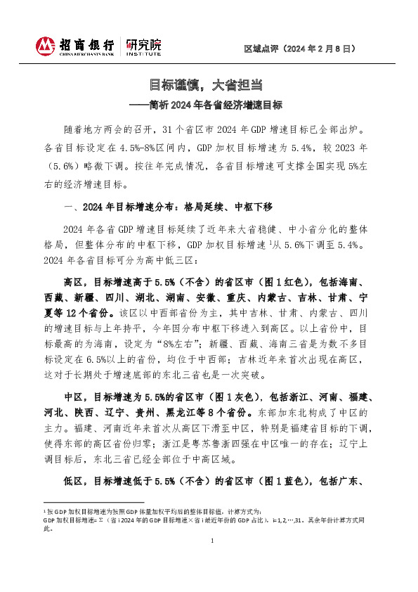 简析2024年各省经济增速目标：目标谨慎，大省担当