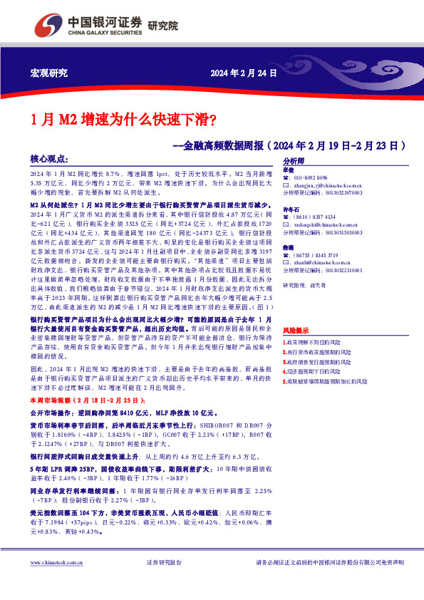 金融高频数据周报：1月M2增速为什么快速下滑？