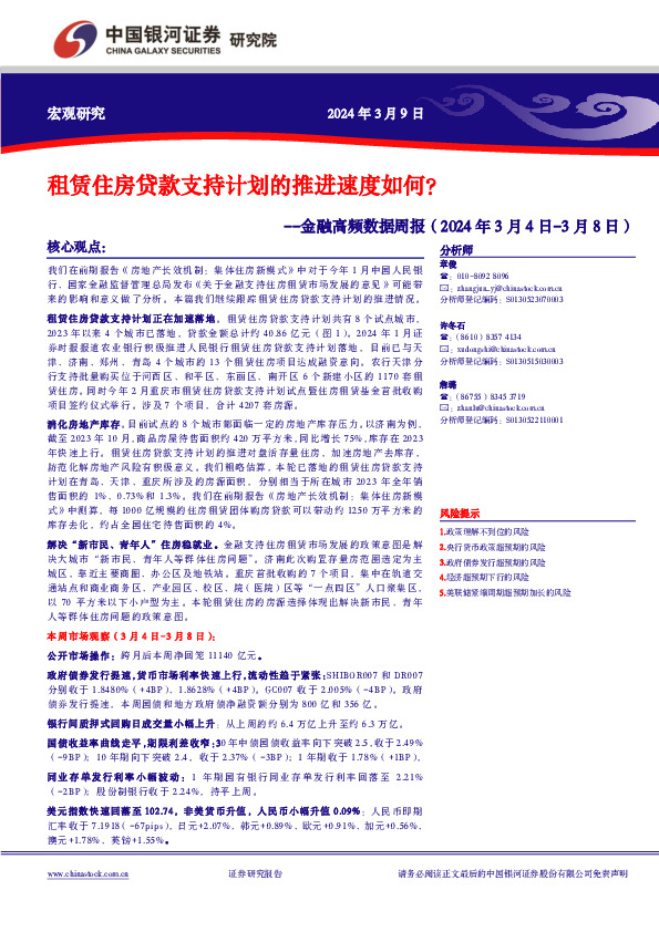 金融高频数据周报：租赁住房贷款支持计划的推进速度如何？