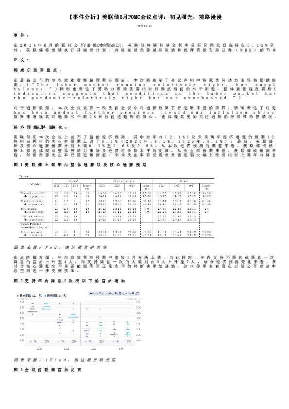 【事件分析】美联储6月FOMC会议点评：初见曙光，前路漫漫