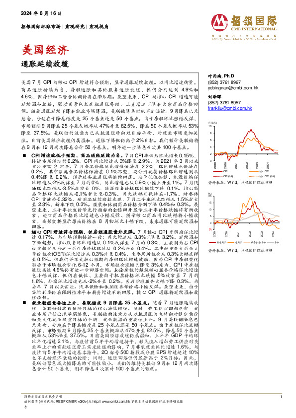 美国经济：通胀延续放缓